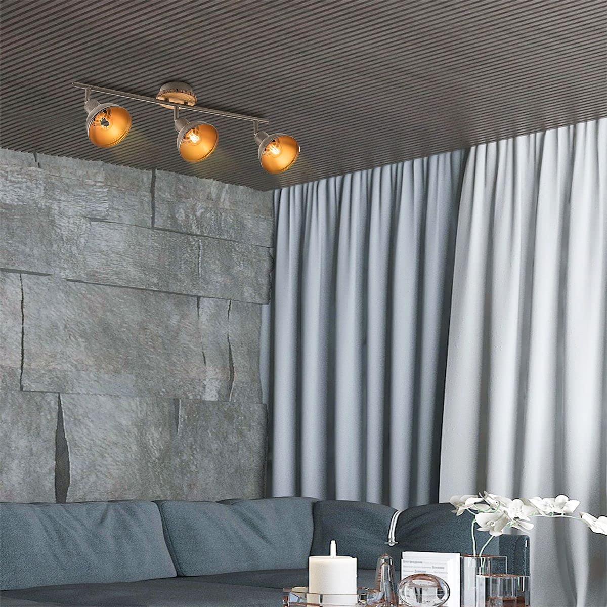 Home Sweet Home Spots industriels | Rouillé | avec douille 3 E14 | 58 x 10.5 x 24cm | Pour salon et chambre | en métal | sans ampoules