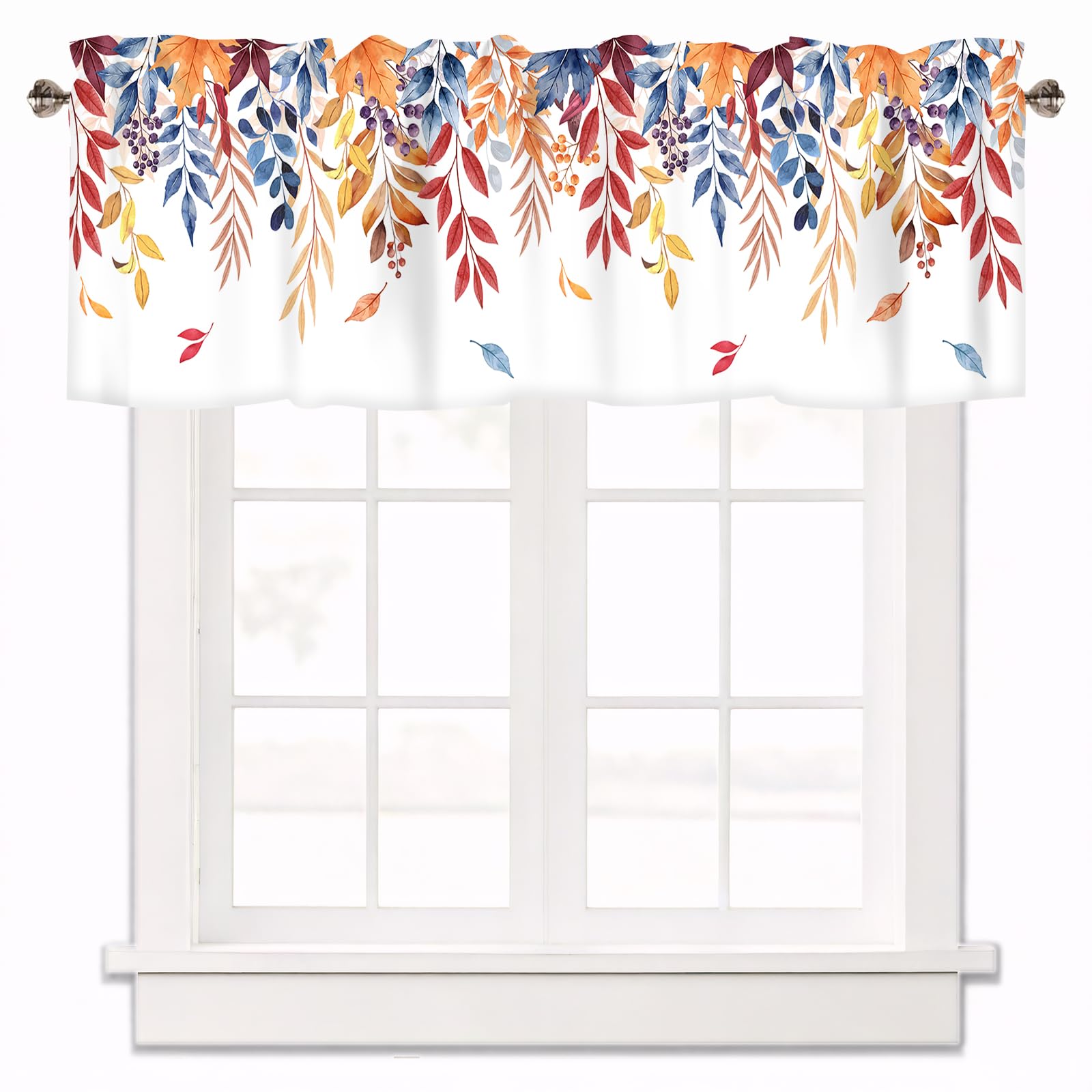 Fall Leaf Valances for Windows Short Curtain 1 Panel,42x12 Inch