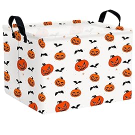 ASKETAM Large Halloween Basket Gift Personality Pumpkin Ghost Parties Decor Kid Trick or Treat Basket for Boys and Girls Rectangular Storage Bin Box (Pumpkin Bat)