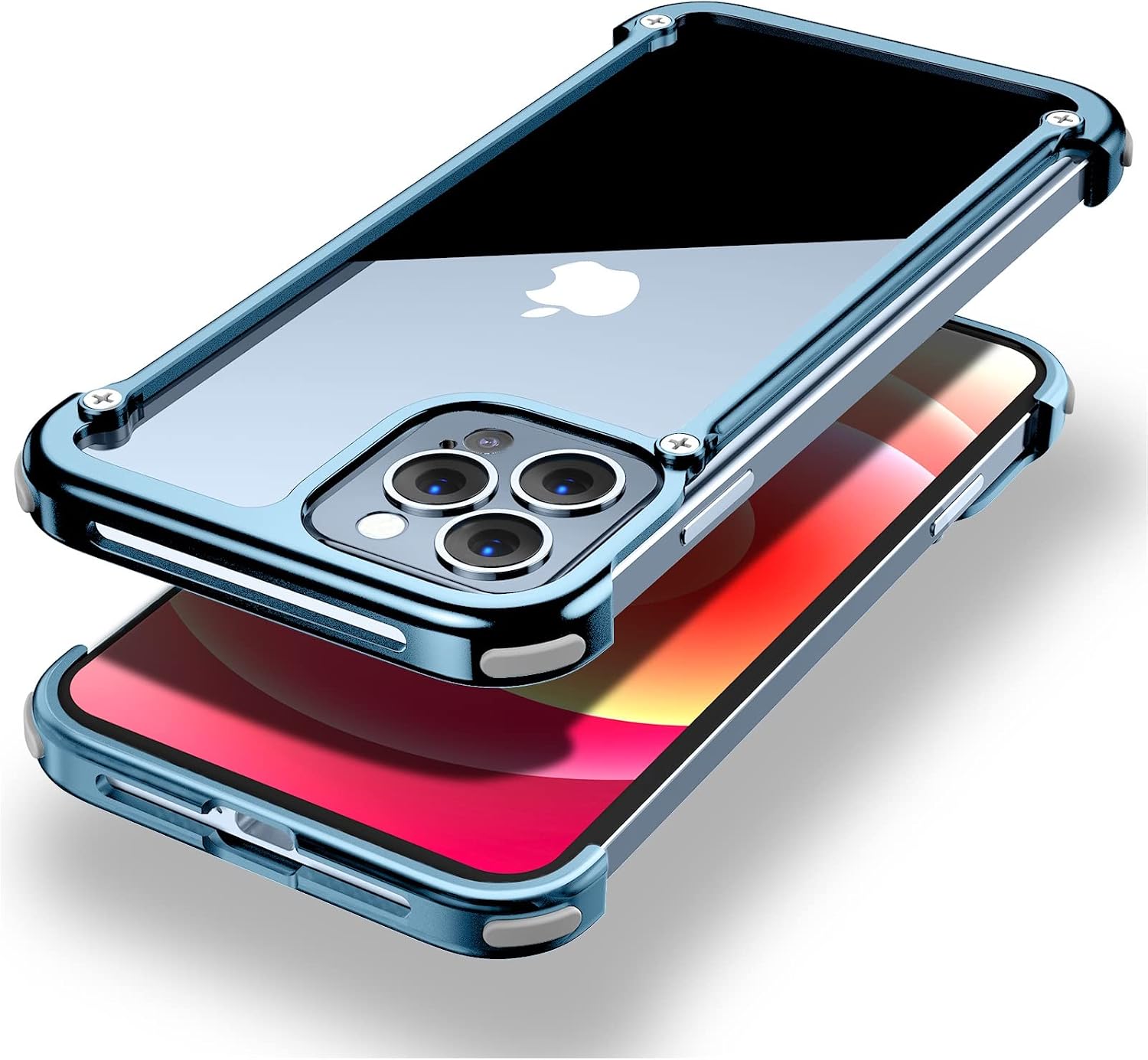 OATSBASF Aluminum Bumper Case Compatible with iPhone 13 Pro Max, Utral-Thin Corner Corver Bumpers Case for iPhone 13 Pro Max 6.7-inch (Blue)