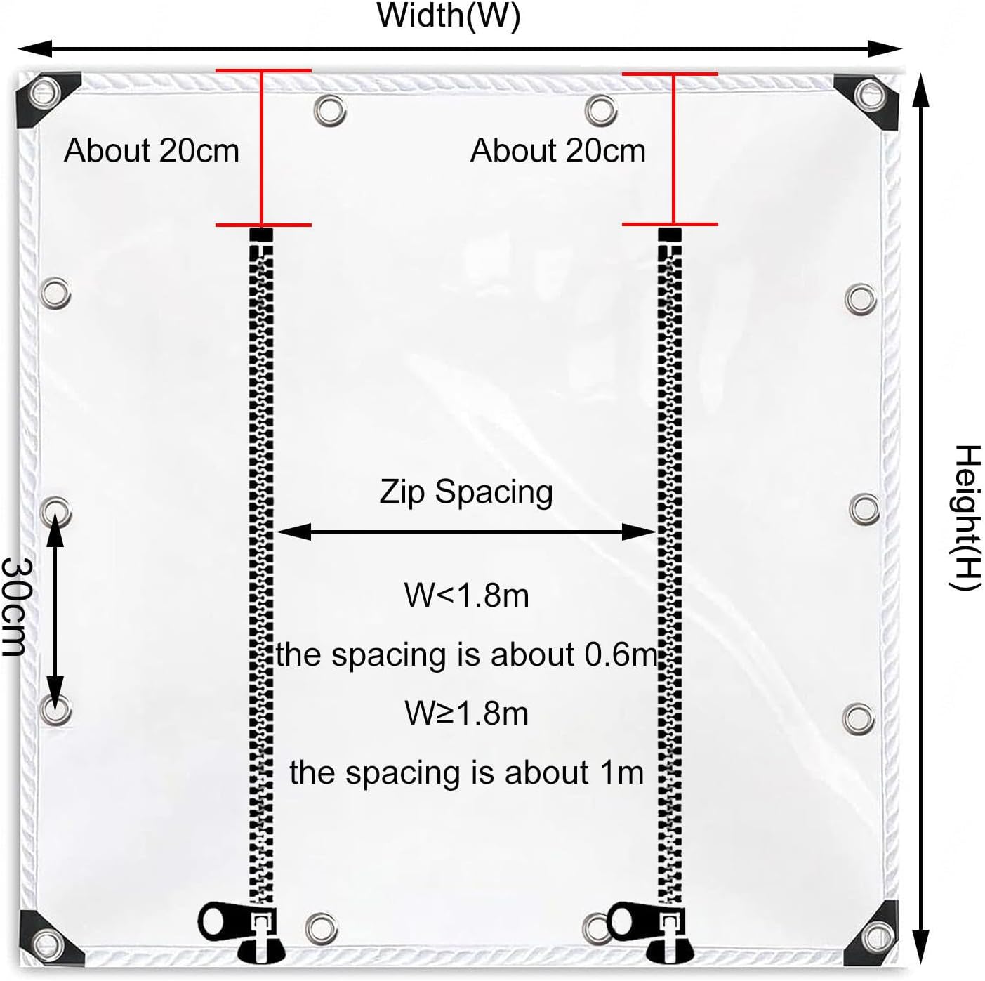 Outdoor Curtains,Gazebo Pergola Patio Transparent Tarpaulin Side Panels with Zip Door,Waterproof Clear Tarp Curtains,0.3mm PVC Tarpaulin Cover,with Grommets,Weatherproof,W×H-5.5×2.3m(18 * 7.5ft)