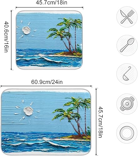 Vista 71 de Tapete de secado de platos de flores de fondo negro para encimera de cocina de 18 x 24 pulgadas, tapete de microfibra absorbente, tapete de secado