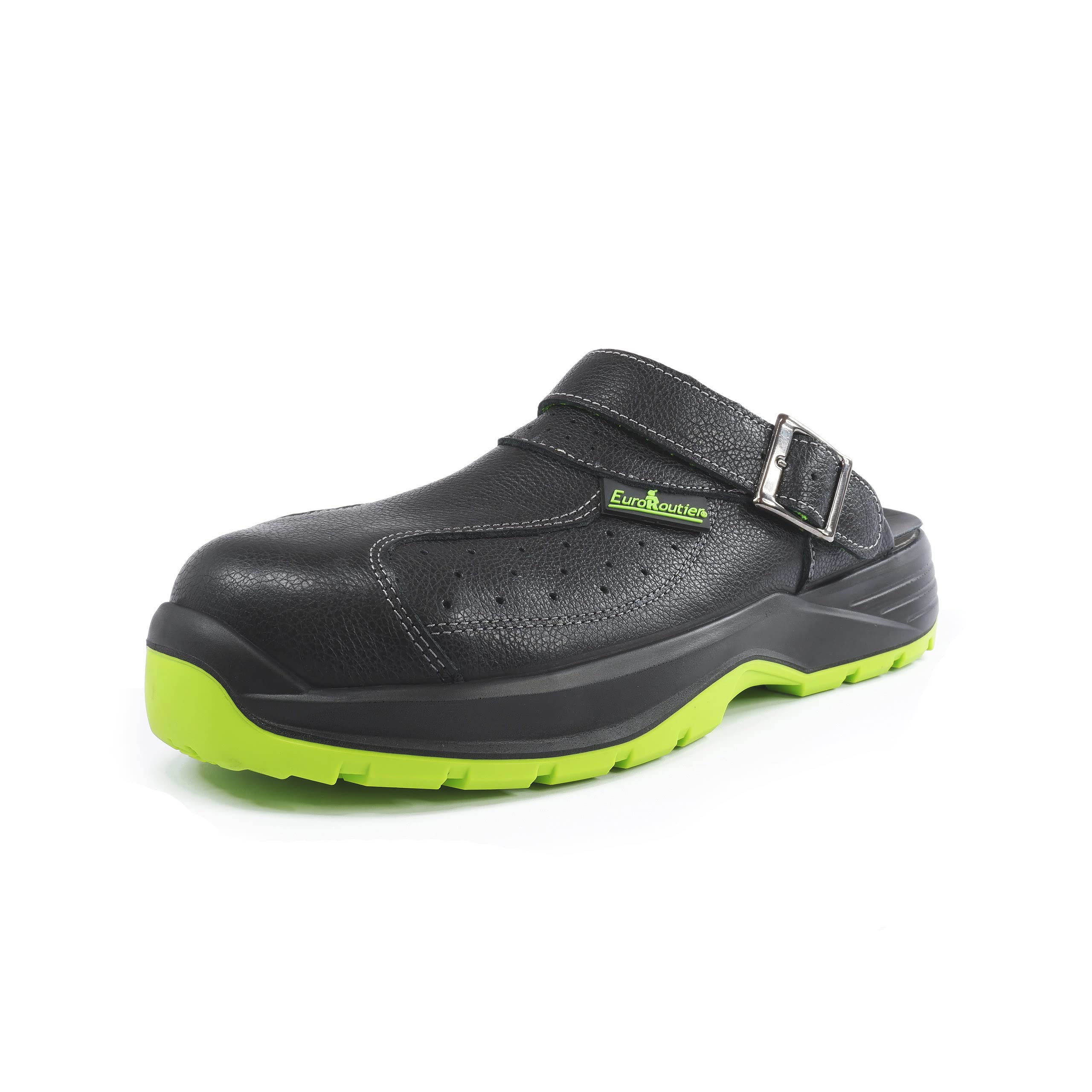 EuroRoutier Premium Fenix Black Cuir véritable Sabots Sandales de sécurité certifiées SB+A+E+FO+SRC