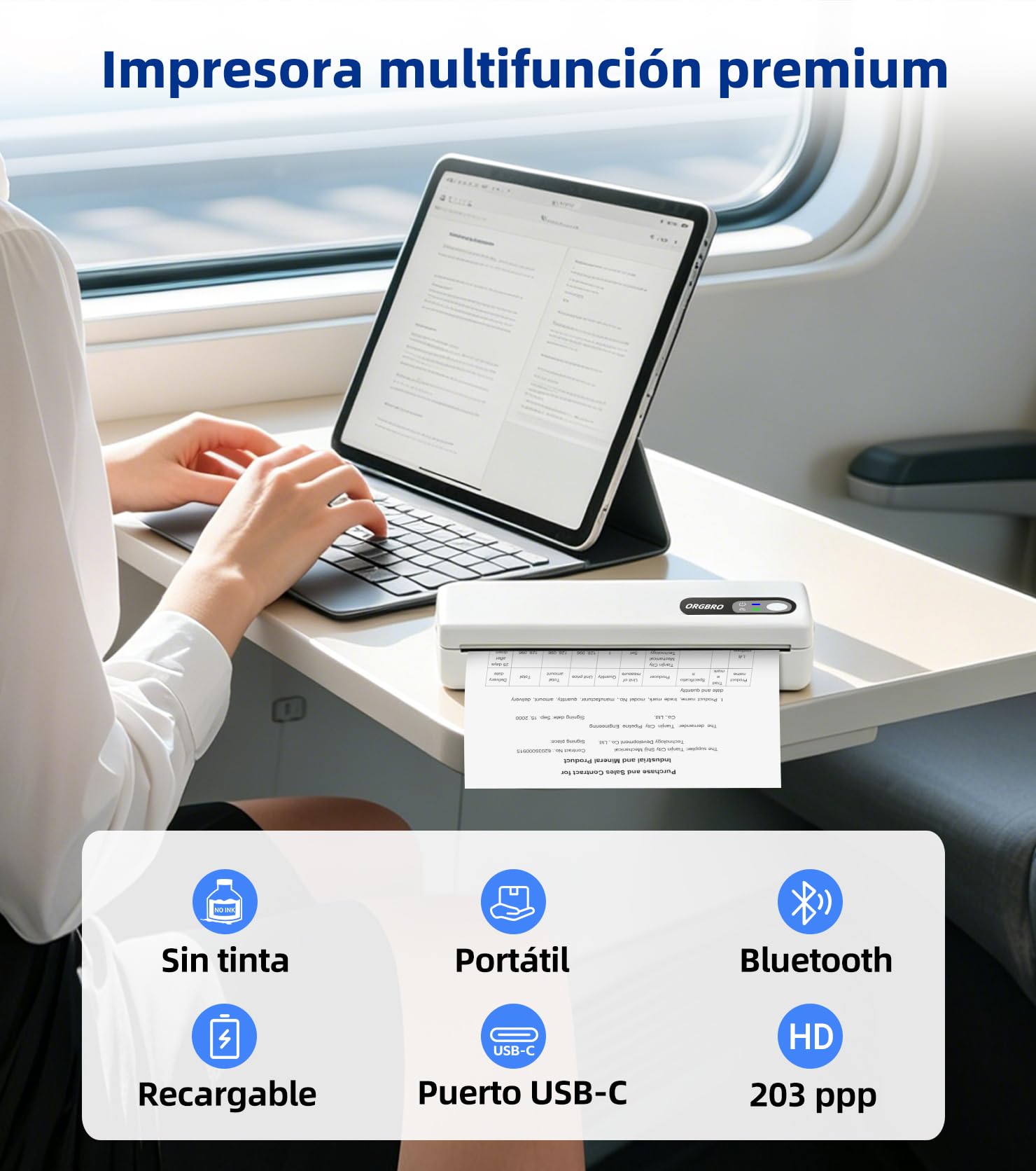 ORGBRO M1 Impresora Portátil Térmica A4 sin Tinta, Bluetooth Móvil