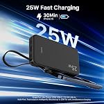 JUOVI 25W Portable Charger, 10000mah Power Bank Fast Charging with Built-in USB-C Cable, Battery Pack with LED Display, Portable Phone Charger for iPhone 17 16 15 14 Samsung S24 S23 iPad Tablets