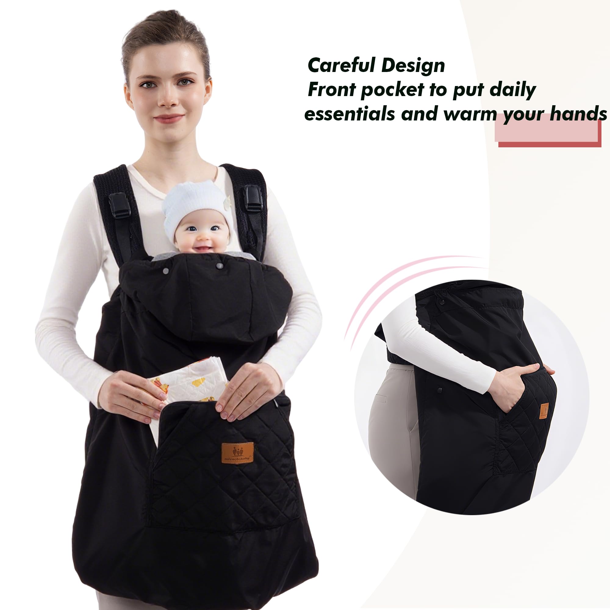 Winterbezug für Babytrage, Warm Universal Babytragebezug Wasserdicht Tragecover für Babytragen (Schwarz)