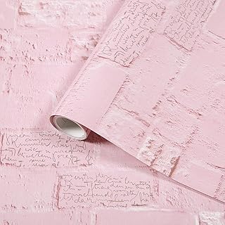 Yifely Pink Brick English Quote Pre-Pasted Shelf Drawer Liner Refurbish Rent House Cafe Shop Wall 17.7 Inch by 9.8 Feet