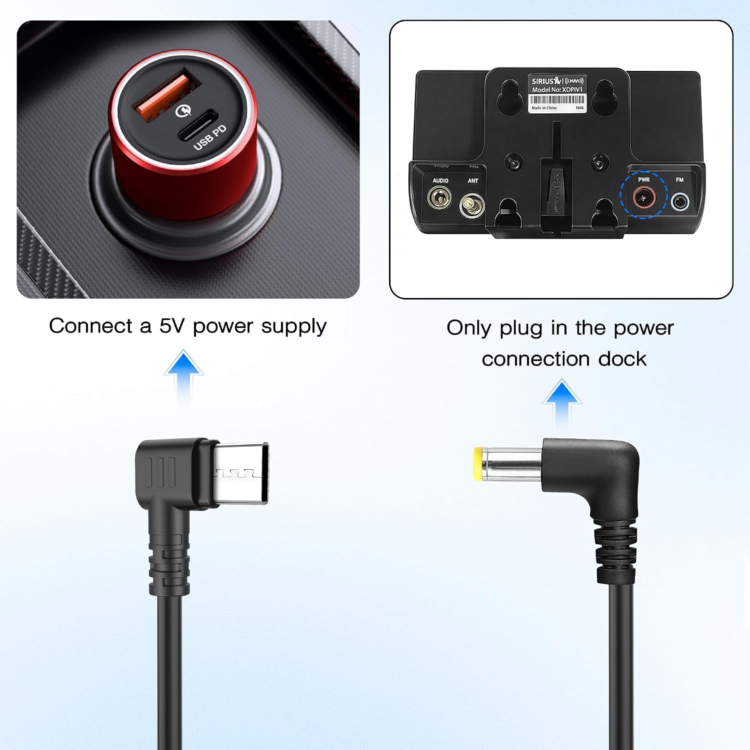 USB-C Power Cable 5 Volt for Sirius XM Radios,with DC4.7 Plug Charger Connector for SXVD1(A), XDPIV1, XDPIV2, SDPIV1, XAPV2 XMP3i, SXiV1, SXDV3 Cradles Dock PowerConnect SiriusXM Radio 3.3ft