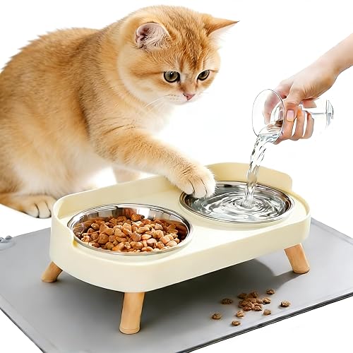 Elevated Cat Bowls with Food Mat, Splash Proof Anti Vomiting