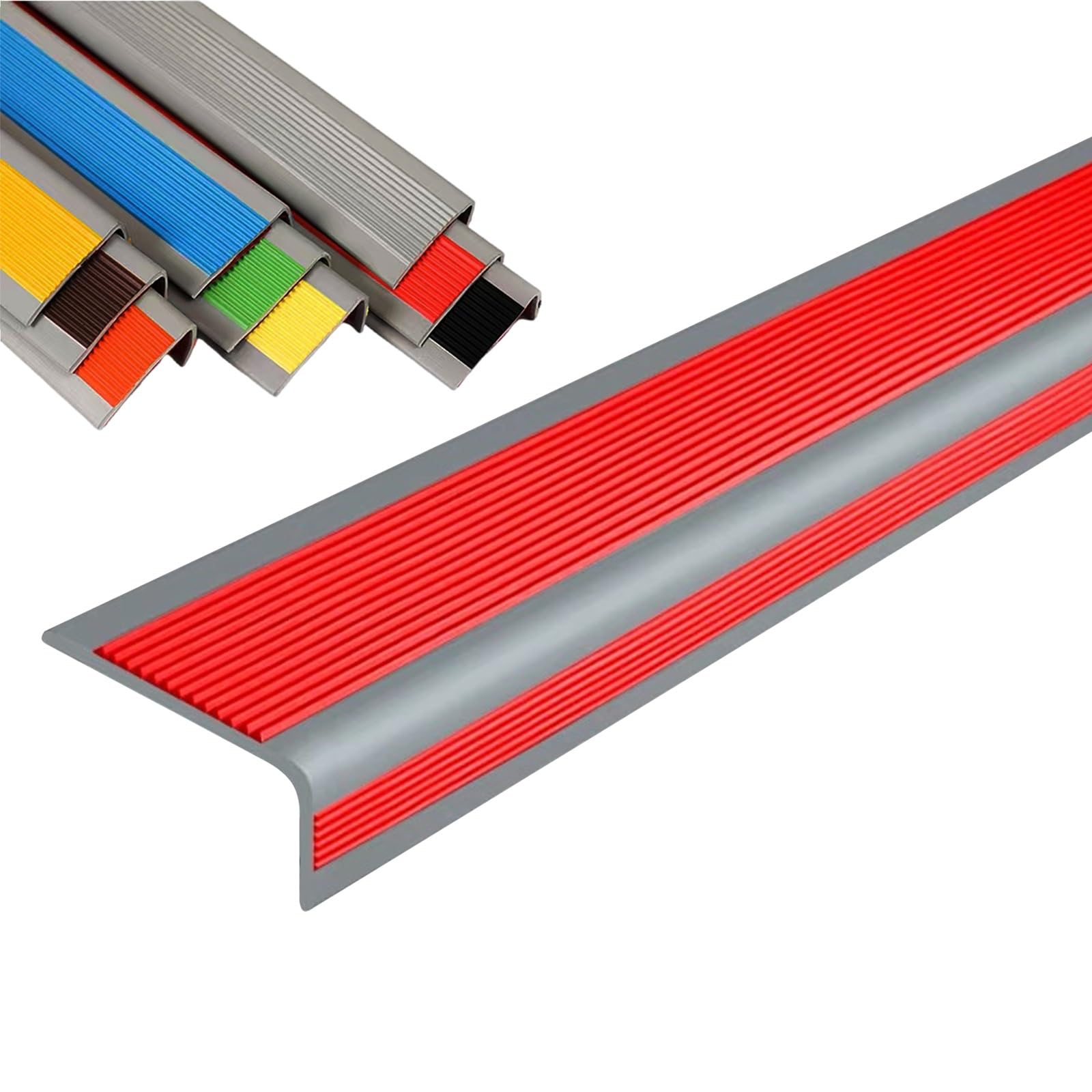Borde De Escalera De Goma De PVC, Tira De Borde De Vinilo Autoadhesivo Antideslizante De 1 M Para Escalera, Autoadhesivo De Borde Para Escaleras En Forma De L, Perfil De Nariz De Escalera(Red,10m/394i