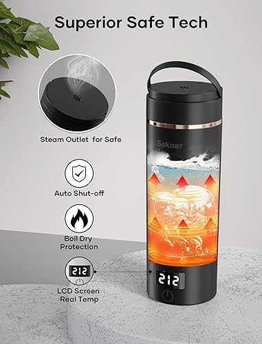 Miniatura 6 de Sekaer SKE-840B - Hervidor eléctrico portátil de viaje, hervidor de té pequeño, mini caldera de agua caliente, 13.5 fl oz y acero inoxidable 304,