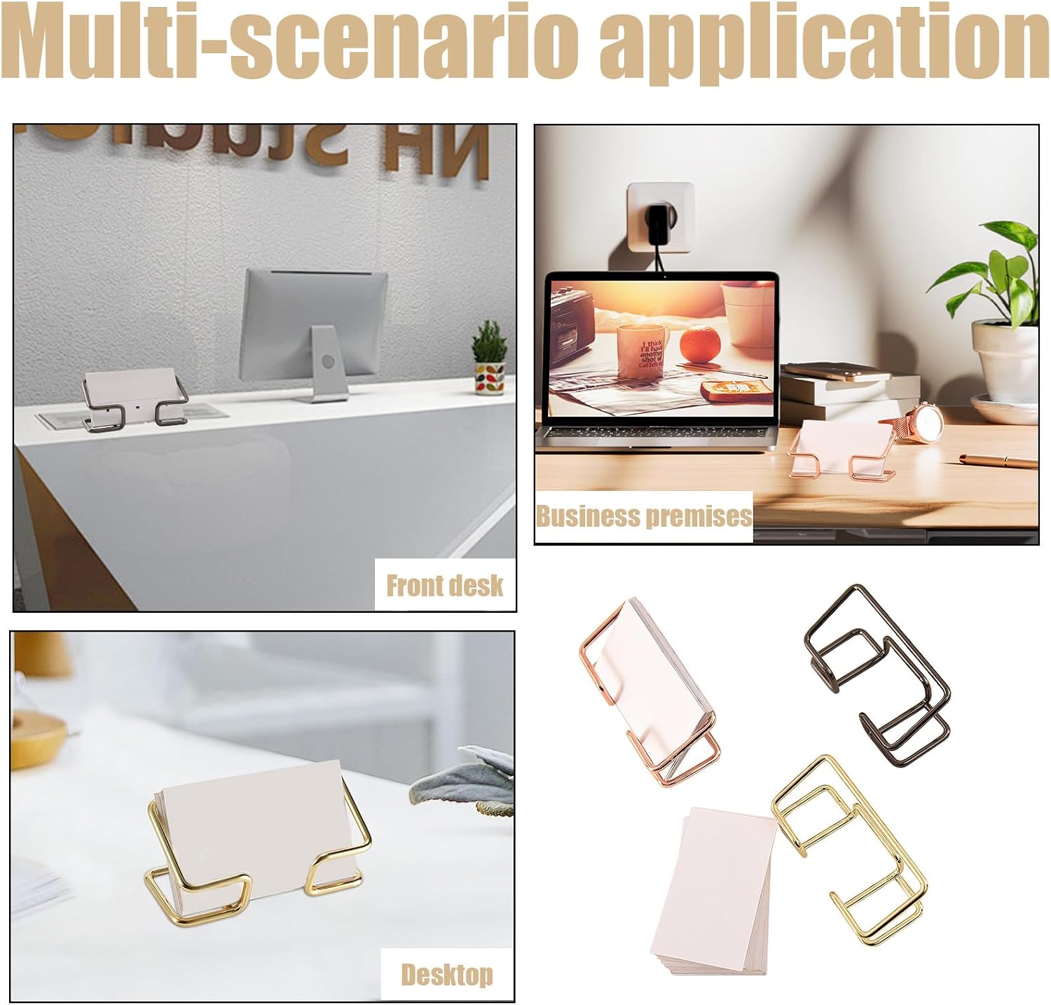 ASTIMESA 3 Pack Gold Business Card Holder for Desk, Metal Business Card Display Stand, Desk Accessories for Men and Women (Gold) image 3