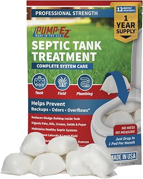 Pump-EZ Septic Tank Treatment Pods, 1-Year Supply Home Value Pack, Septic System Bacteria, Premeasured - Extra Strength, No Mess, Made in the USA 12 Toilet Drop-in Pods