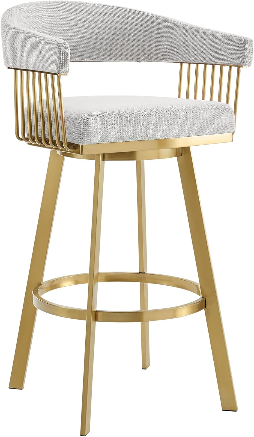 Armen Living Chelsea 30" Swivel Bar Stool with Gold Brushed Stainless Steel and Silver Fabric