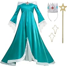 Womens Princess Costume Adult Galaxy Movie Off Shoulder Fancy Dress Gown with Crown Earrings Wand Cosplay Full Set