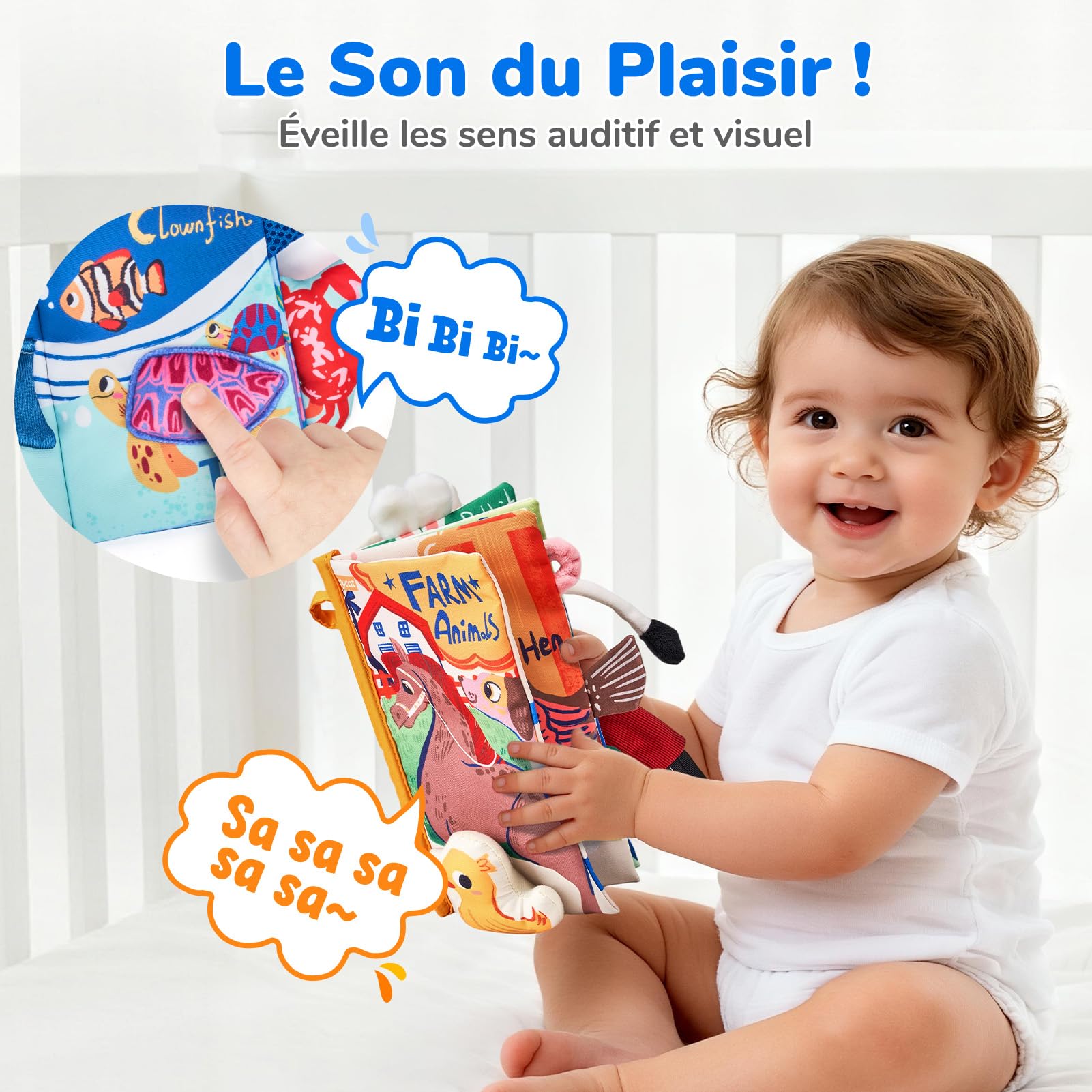 JoyCat Livre Tissu Bébé Eveil, Jouet Eveil Bebe 0-3-6 Mois Livre Sensoriel Bébé Cadeau Naissance Fille Garçon, Livres Doux Froissé avec des Animaux