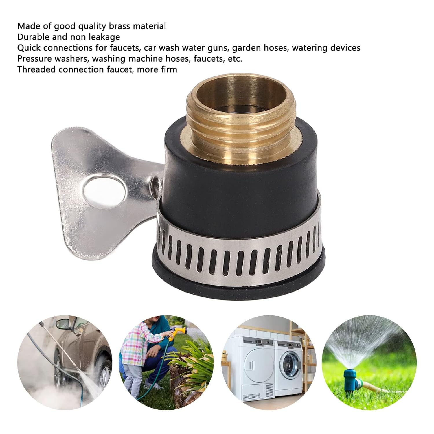 Faucet Tap Adapter, 1/2in Faucet Adapter Kit Brass Universal Tap Connector Adapter with Fixing Clip for Garden, Garden Hose splitters