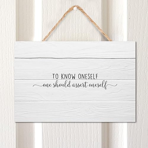 Miniatura 7 de Letrero de madera con texto en inglés To Know Oneself,one Should Assert Oneself estilo rústico de 8 x 12 pulgadas, letrero de madera colgante de