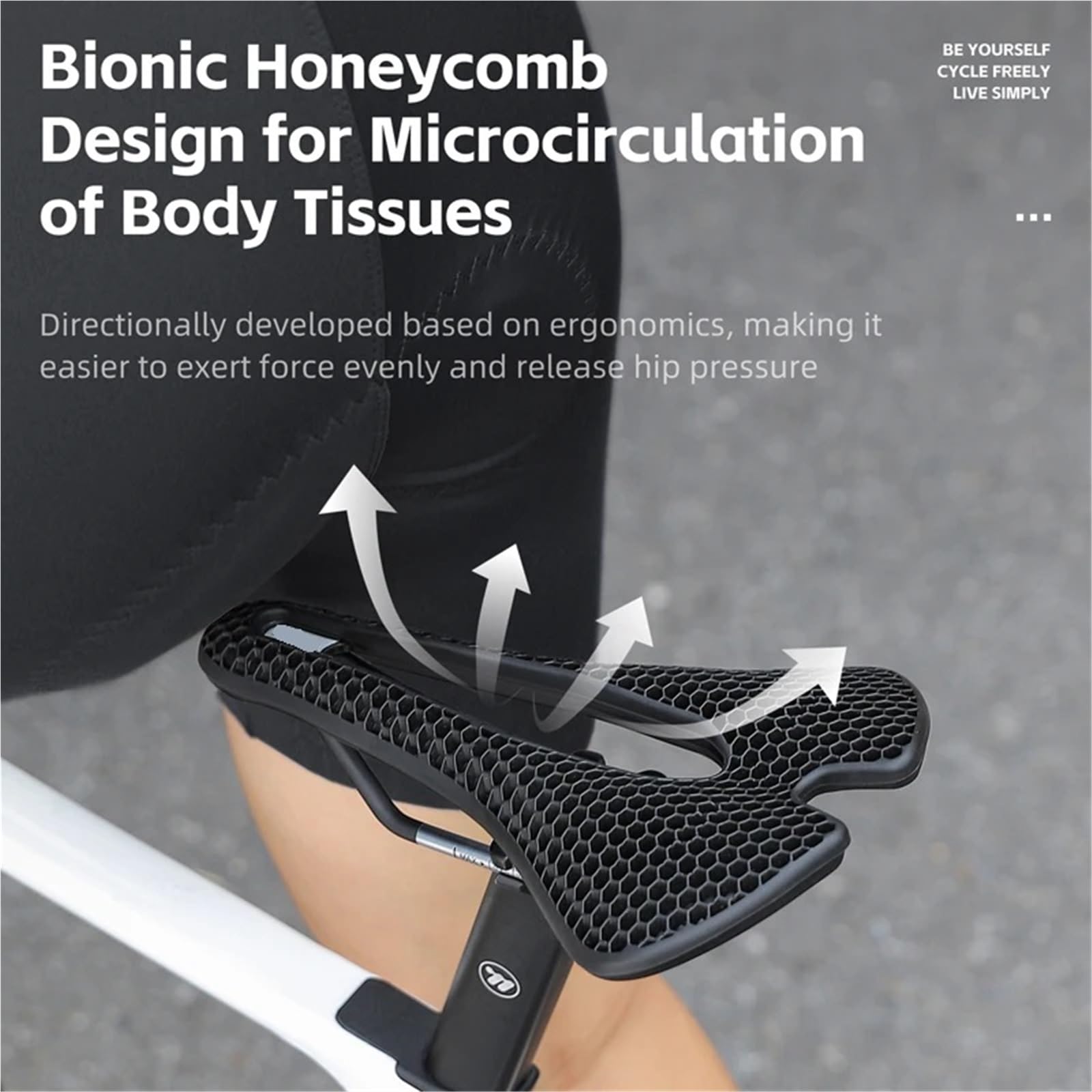 Oddychające siodełko rowerowe 3D 150 mm, bioniczna struktura, wygodne i amortyzujące siedzisko do rowerów górskich i szosowych