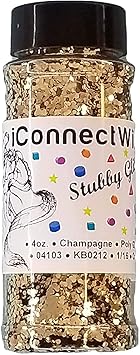 iConnectWith Glitter Champagne Gold, Stubby Glitter; Multi-use for Crafts, Decorations, Nail Art, Makeup, Tumblers, Resin Art, and DIY Projects