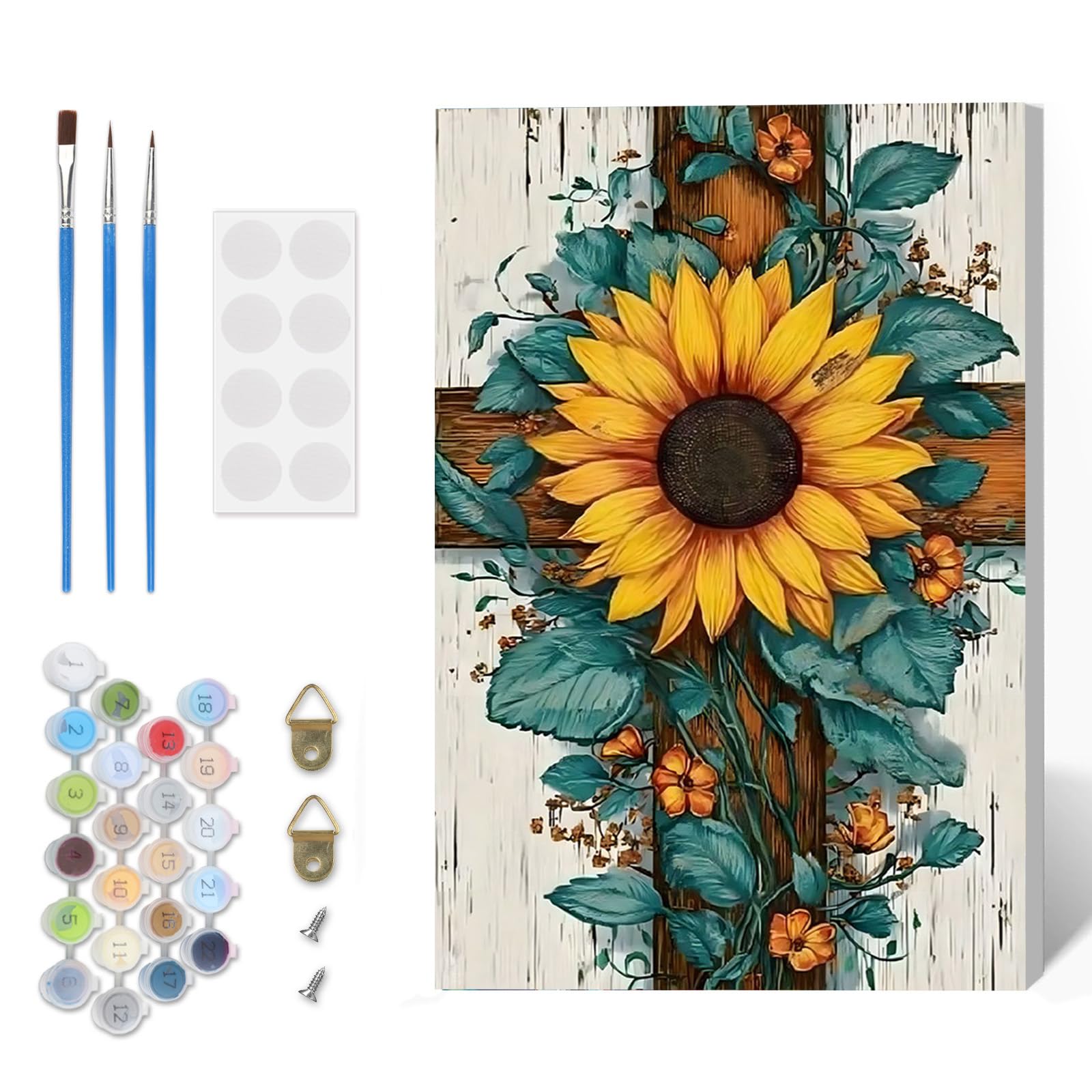 Paint by Numbers Kit for Adults Beginner with Frame, Sunflower Adults' Paint-by-Number Kits on Canvas, Cross DIY Acrylic Painting by Numbers Easy Oil Painting by Number Kits for Home Decor, 8x12in