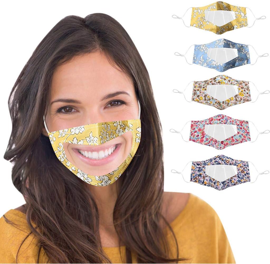 EvaFAST Breathable Facemasks Reusable Washable with Clear Window Visible Expression Lip Reading, for Adults and Deaf and Hard Of Hearing comfortable Lightweight Face Bandanas 5PACK (N Adult)