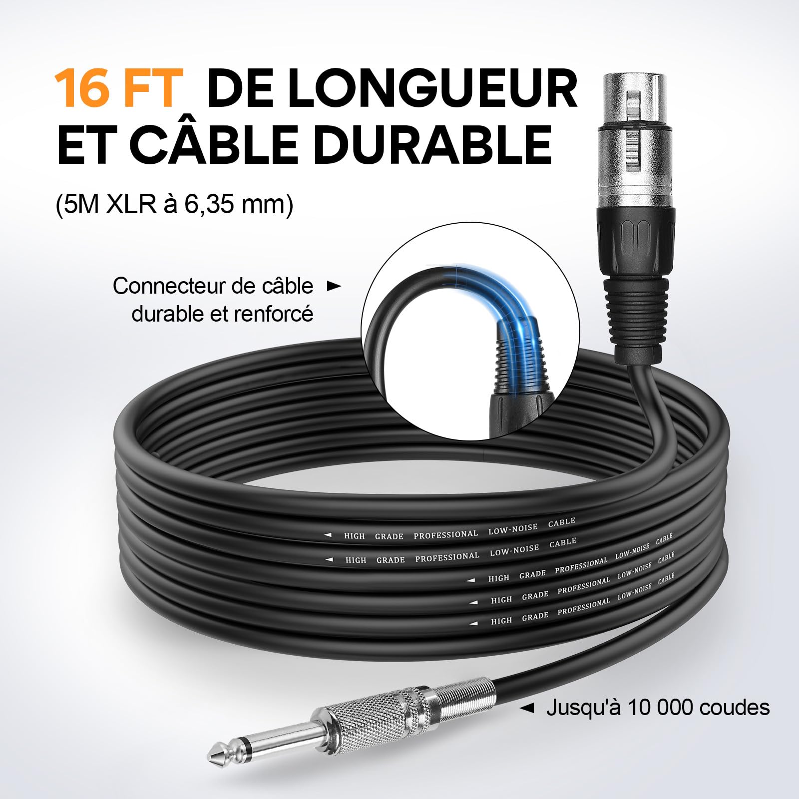 OneOdio Microphone Dynamique Professionnel avec Clip ON55, Câble XLR Filaire de 5 Mètres Durable, Boîtier 100% Métal pour Mariage/Band/Streaming/KTV/Podcast（Gris Argent）