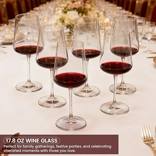 Miniatura 5 de GENICOOK Juego de 6 copas de vino, cristalería transparente soplada a mano sin plomo, juego de copas de vino tinto de 18 onzas, tallo largo perfecto