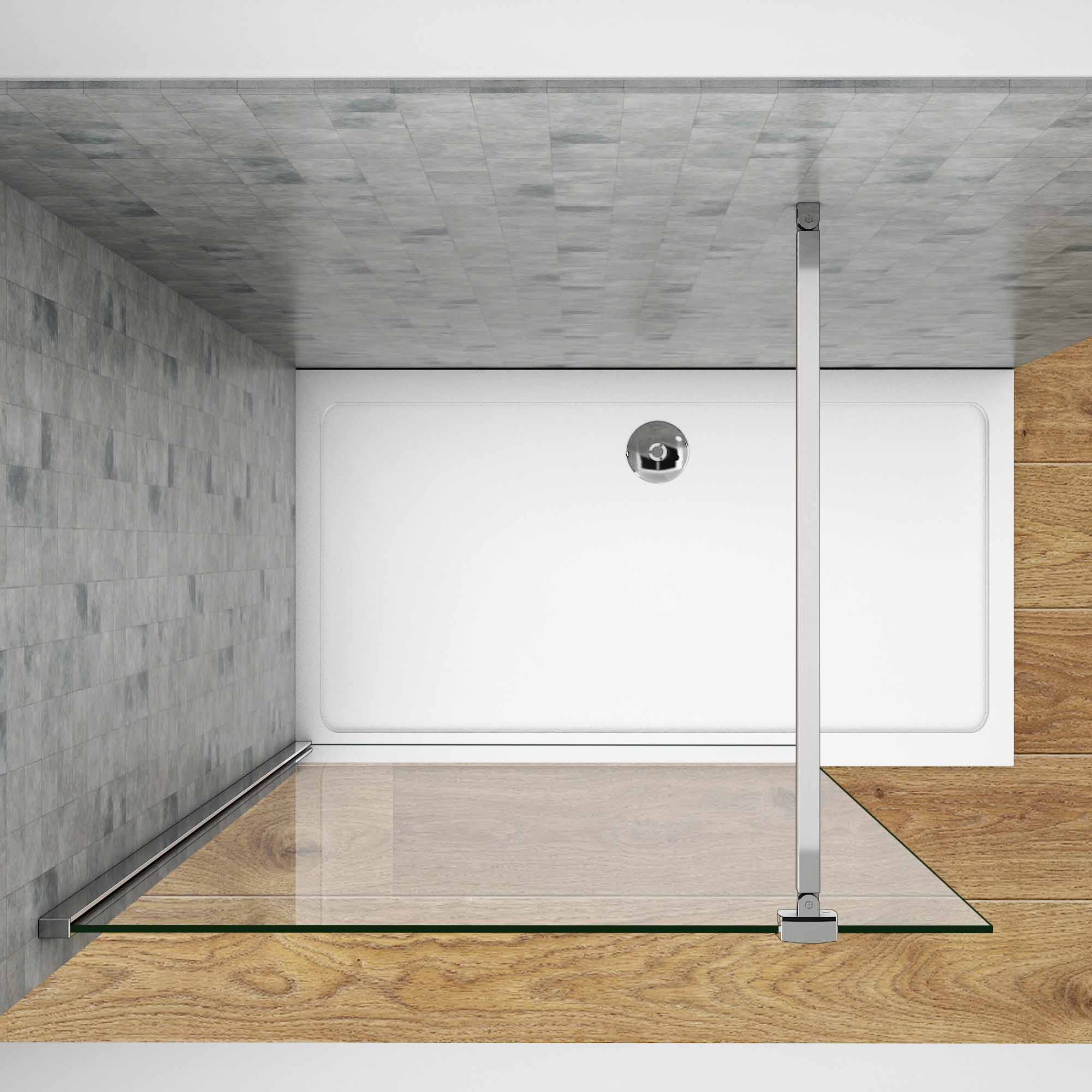 Doccia Walk In 185 cm Larga 85 cm Parete Fissa da 6 mm Vetro Temperato Trasparente Anticalcare Barra Stabilizzatrice da 90 cm