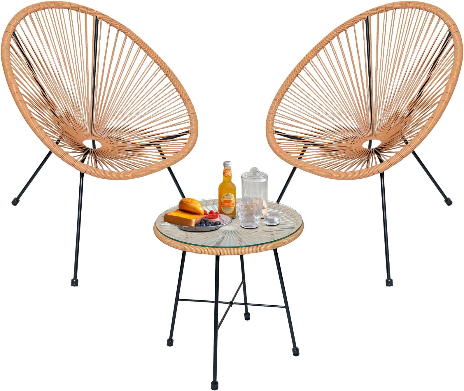 SKYFISH 3 Pcs Patio Conversation Set, Outdoor Patio Furniture with Coffee Table for Balcony Backyard, All-Weather Conversation Bistro Set with Rope, Indoor Lounge Seating Chair Set, Brown