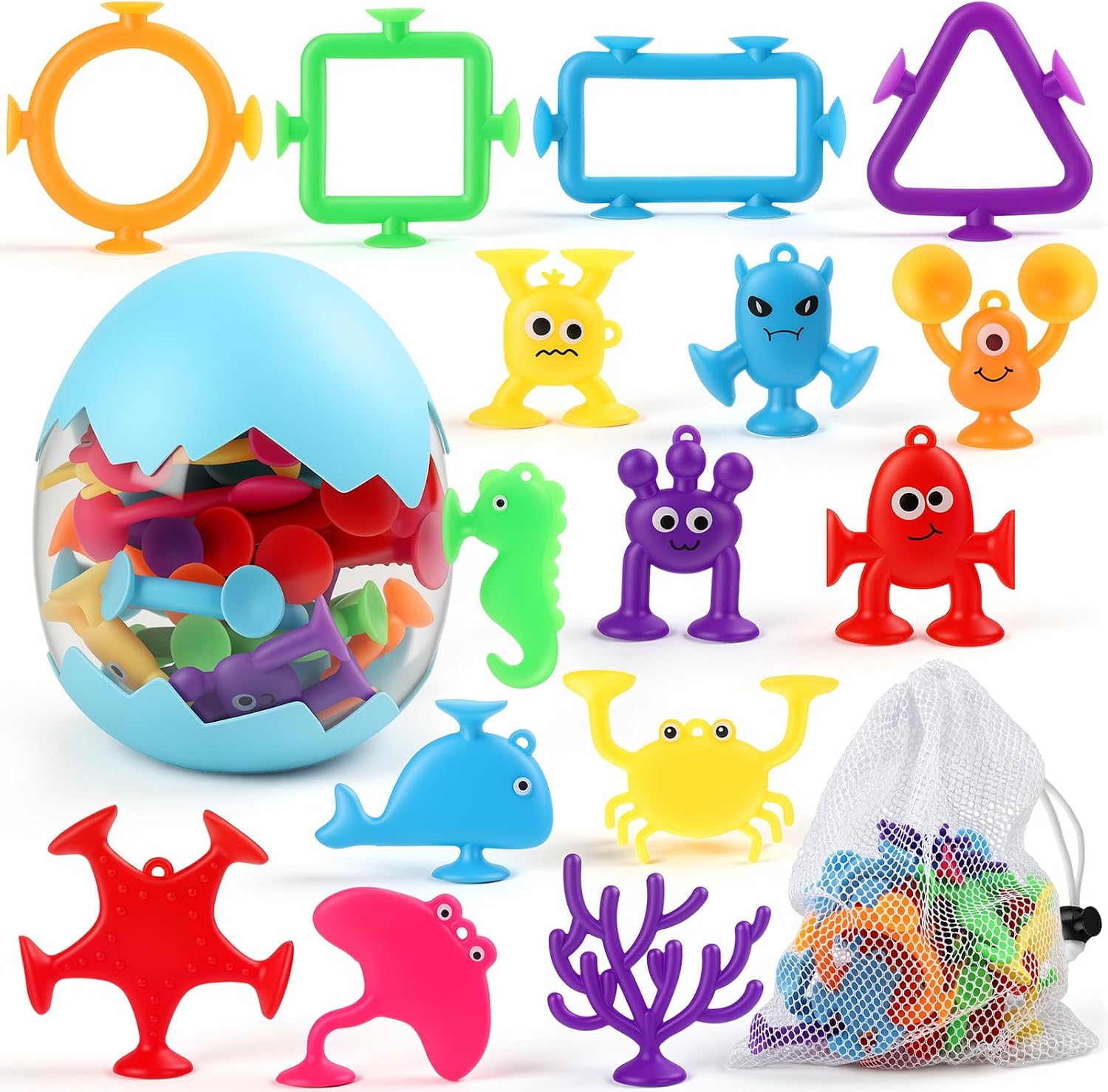 Bath Toys for Toddlers 3-8, Mold Free Silicone Suction Toys, Bathtub Toys