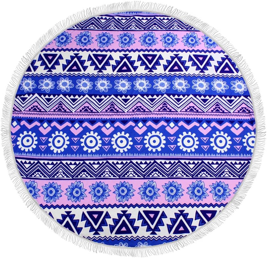 Quick Dry Beach Towels for Travel - Microfiber Round Sand-Proof Beach Blanket Mat for Swimmers / Tassel Style Gym Yoga Cushion for Outdoor Activities