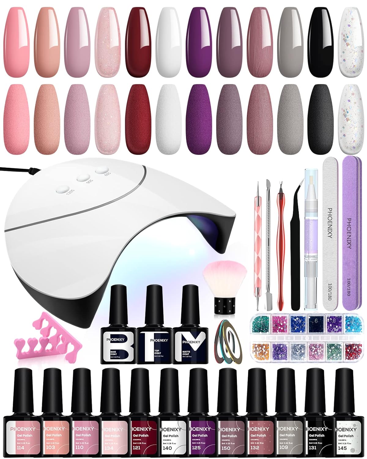 Gel Nagellack Set, Phoenixy 12 Stk. Shellack Set Starterset mit 36W UV ...