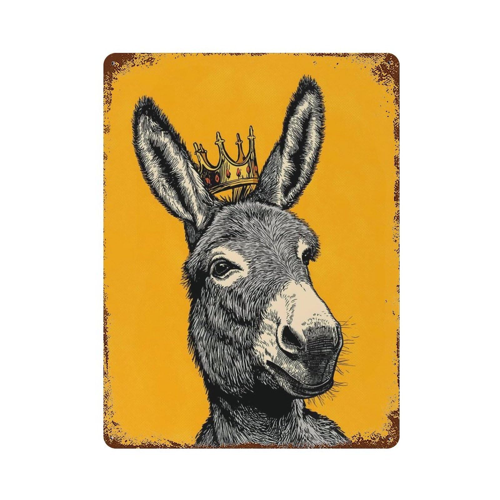 Garage Style Donkey King Portrait Rust Effect Tin Sign 15.7"x11.8", Farmhouse Wall Decor for Bar And Workshop