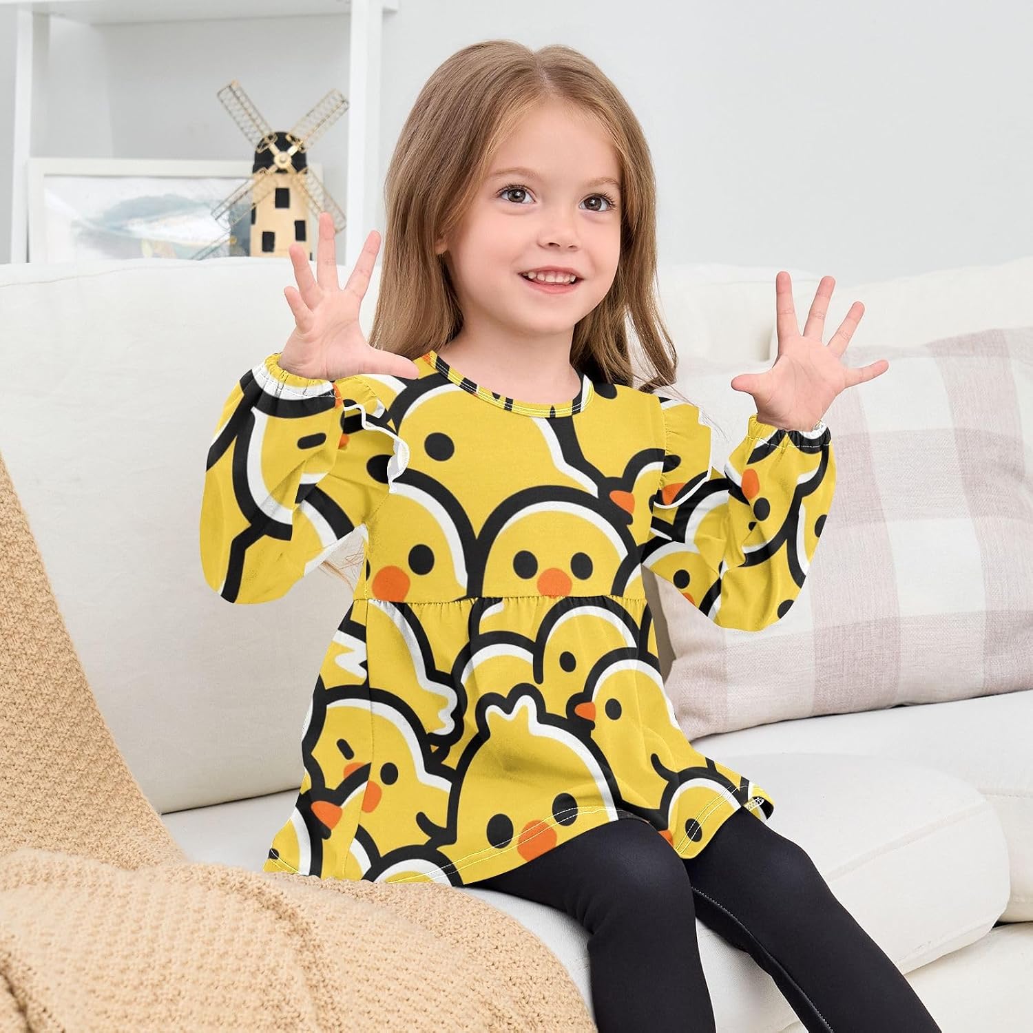 visesunny Toddler Clothes for Girls Yellow Seamless Chick Long Sleeve Fall Shirts Cotton Top with Ruffle Collar