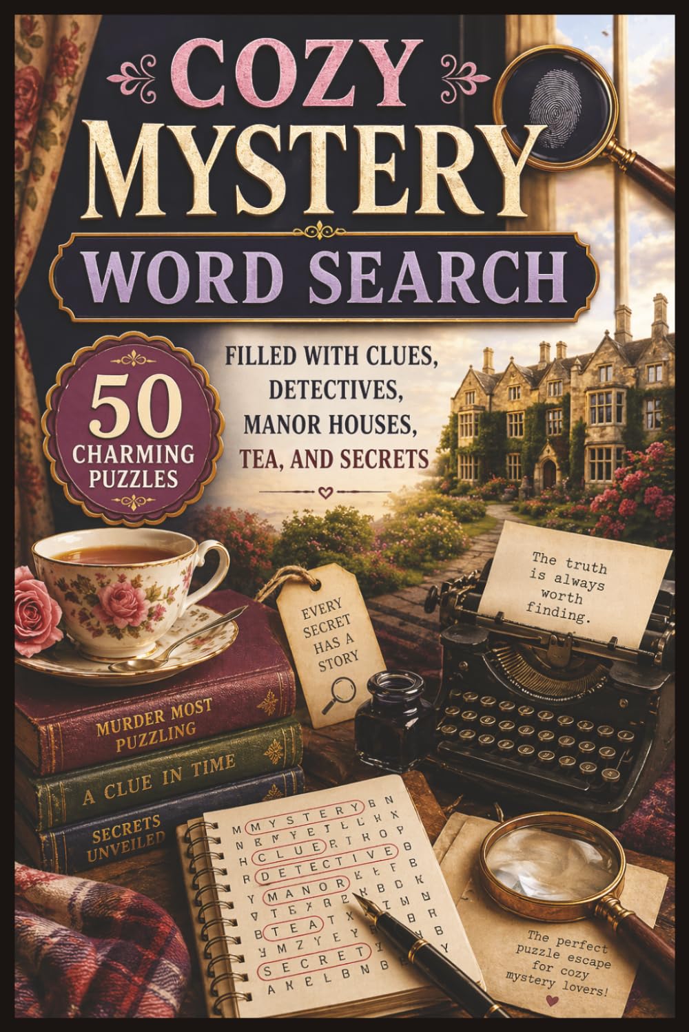 Cozy Mystery Word Search: 50 Charming Puzzles Filled with Clues, Detectives, Manor Houses, Tea, and Secrets (Word search books collection)