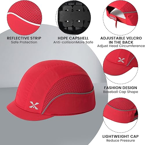 Vista 37 de TIHEEN Unisex Safety Bump Cap, Baseball Hat Style with Reflective Stripes Lightweight and Breathable Hard Hat Head Protection Cap 18110 Azul