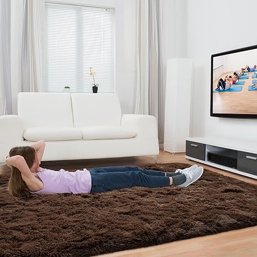Miniatura 51 de Toneed Alfombra mullida para dormitorio, sala de estar, 5 x 8 pies, alfombra peluda negra, súper suave, moderna, alfombra de felpa mullida para Negro