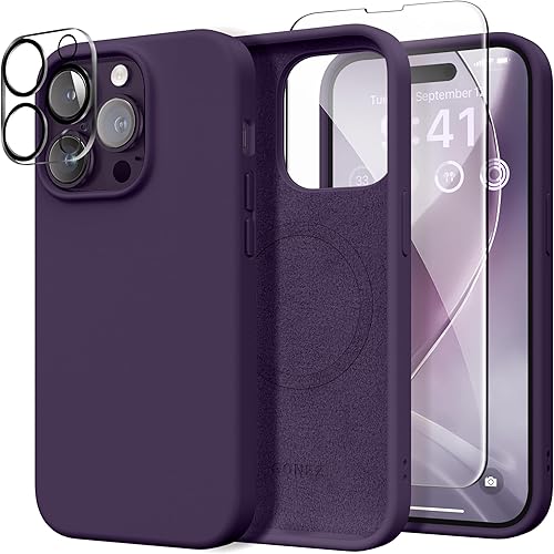 Miniatura 43 de GONEZ Funda de silicona para iPhone 14 Pro Max, compatible con MagSafe, con protector de pantalla + protector de lente de cámara, silicona líquida a