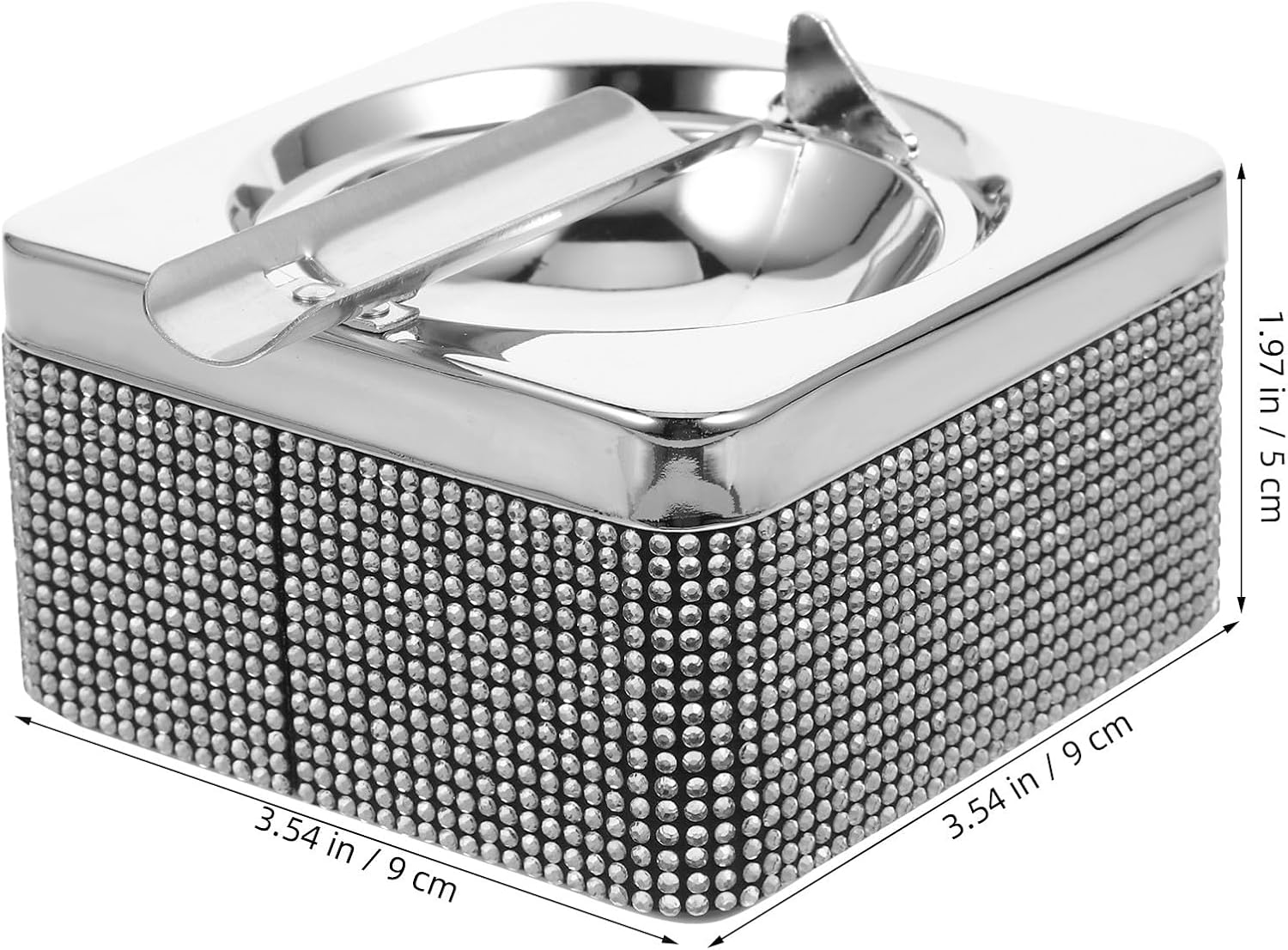 Abaodam Crystal Car Ashtray for Automotive Use, Small Square White Metal Ashtray with Diamond Inlay, Portable Car Ash Tray Suitable for Travel and Outdoor