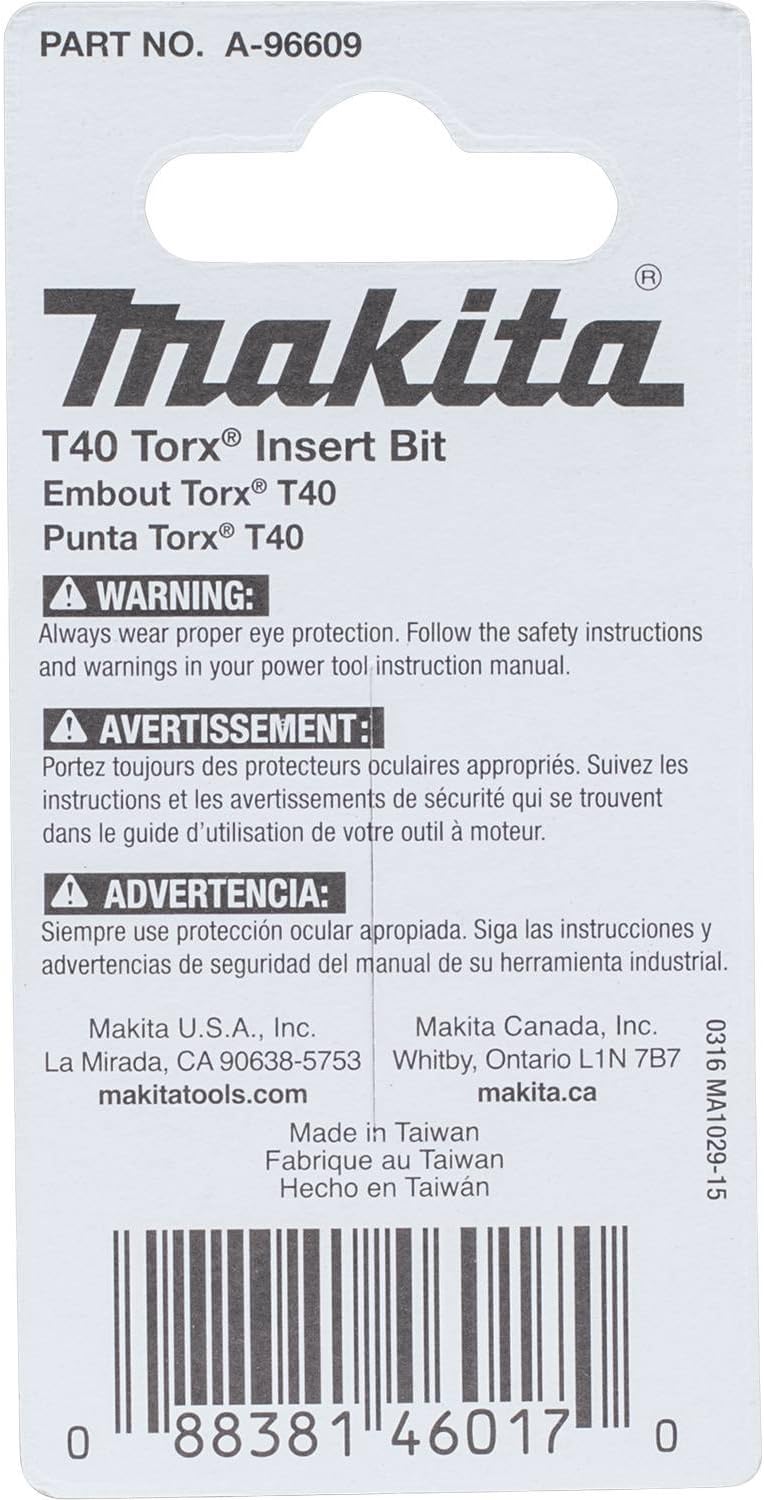 Makita A-96609 Impactx T40 Torx 1″ Insert Bit, 2 Pack