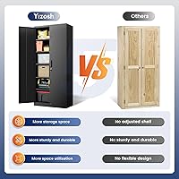 Vista 8 de Yizosh Armario de almacenamiento de metal para garaje con 2 puertas y 5 estantes ajustables, gabinete de archivo de acero con cerradura de 71