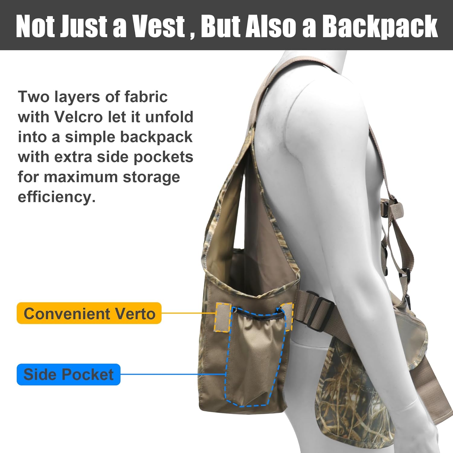 HUNTPAL Upland Bird Hunting Vest Tactical Backpack with Game Pouch, Pockets, Chest Strap and Waist Belt, Fit for Bird Hunting - Image 4