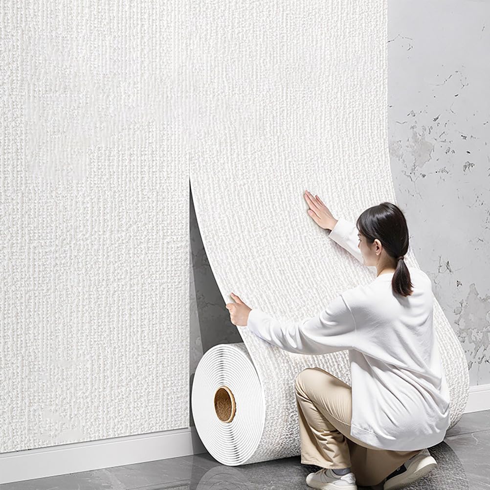 Genérico Papel Pintado Aislante De 5mm Autoadhesivo, Rollo De Papel Pintado con Aspecto De Lino, para Paredes Interiores, Aislamiento Térmico/Resistente a La Humedad/Impermeabl,Blanca,50x3000cm