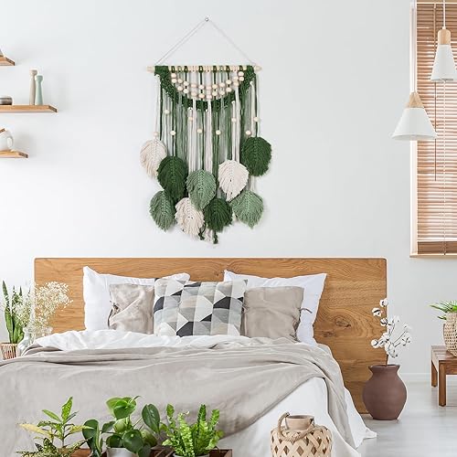 Miniatura 6 de Newwiee Tapiz tejido de macramé para colgar en la pared, diseño bohemio de macramé, tapiz verde, grande, elegante, para colgar en la pared de