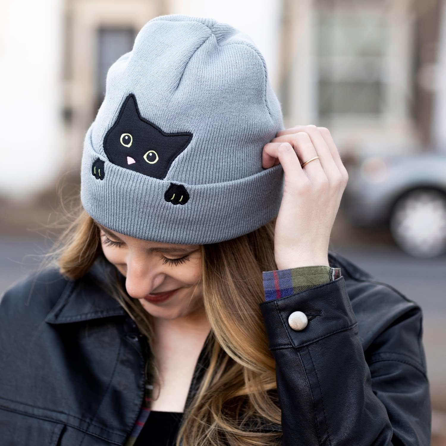 Cat Ear Beanie for Women - Cute Winter Hat, Gifts for Cat Lovers, Mom & Teen Girls - Grey - Image 5