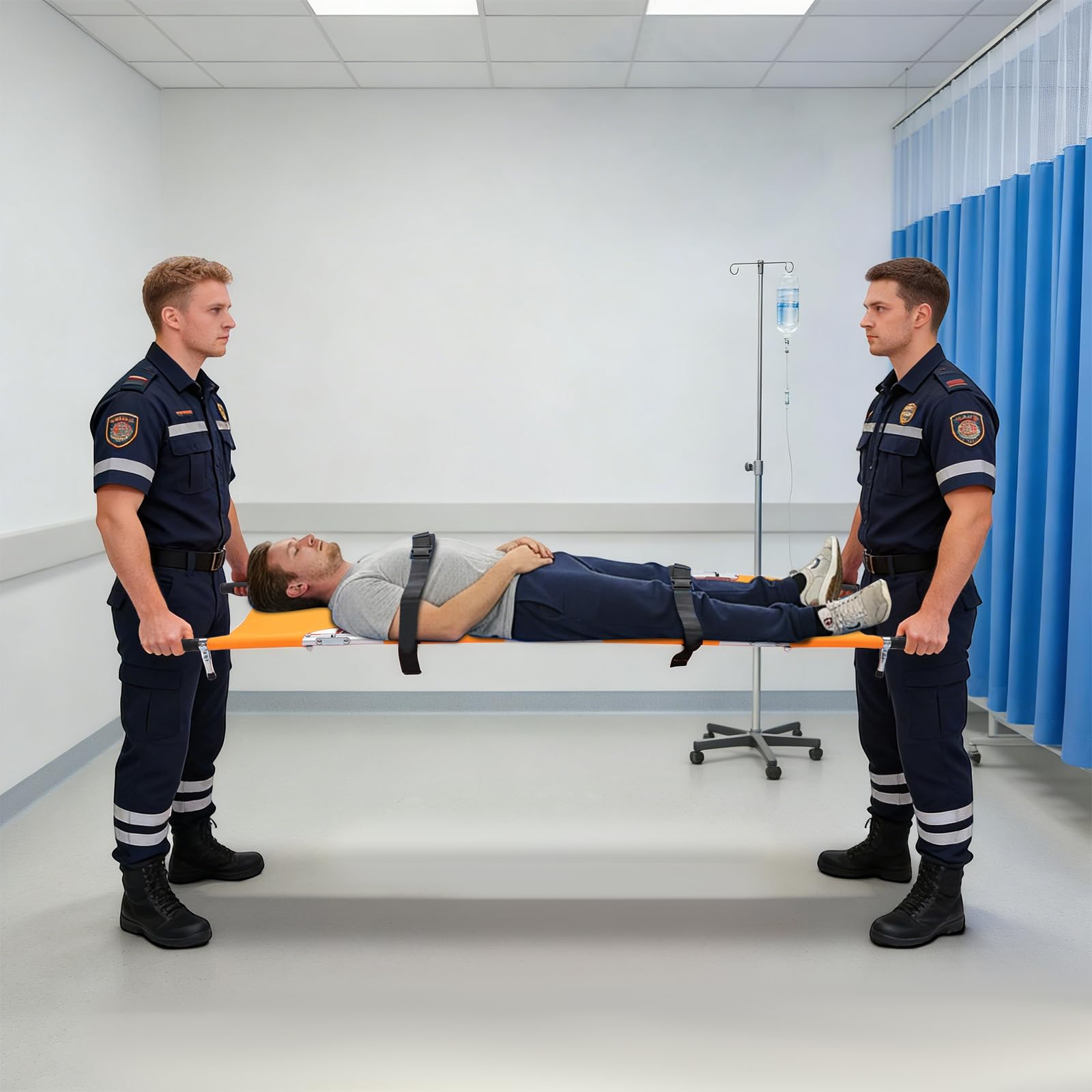 Nosidełko dla pacjentów, składany wózek ratunkowy z klamrami i torbą do przenoszenia, nośność do 150 kg, do transportu pacjentów w nagłych wypadkach, 210 x 53 x 12 cm (pomarańczowy)