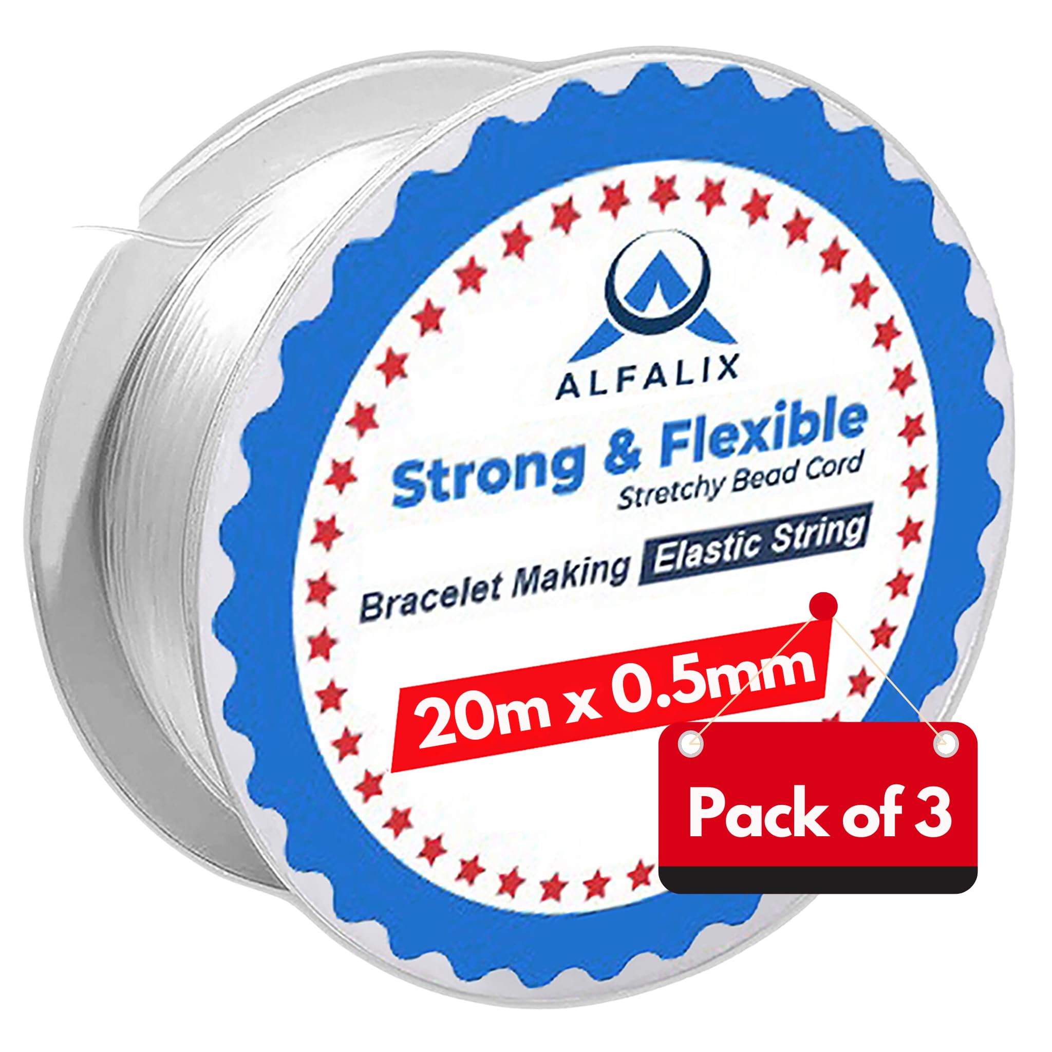 Pack of 3 (20mx0.5mm) Clear Elastic for Bracelet Making Strong & Stretchy Elastic String, Durable & Transparent Thread, Bracelet elastic for Jewellery making Beading & DIY Craft Projects (60m)