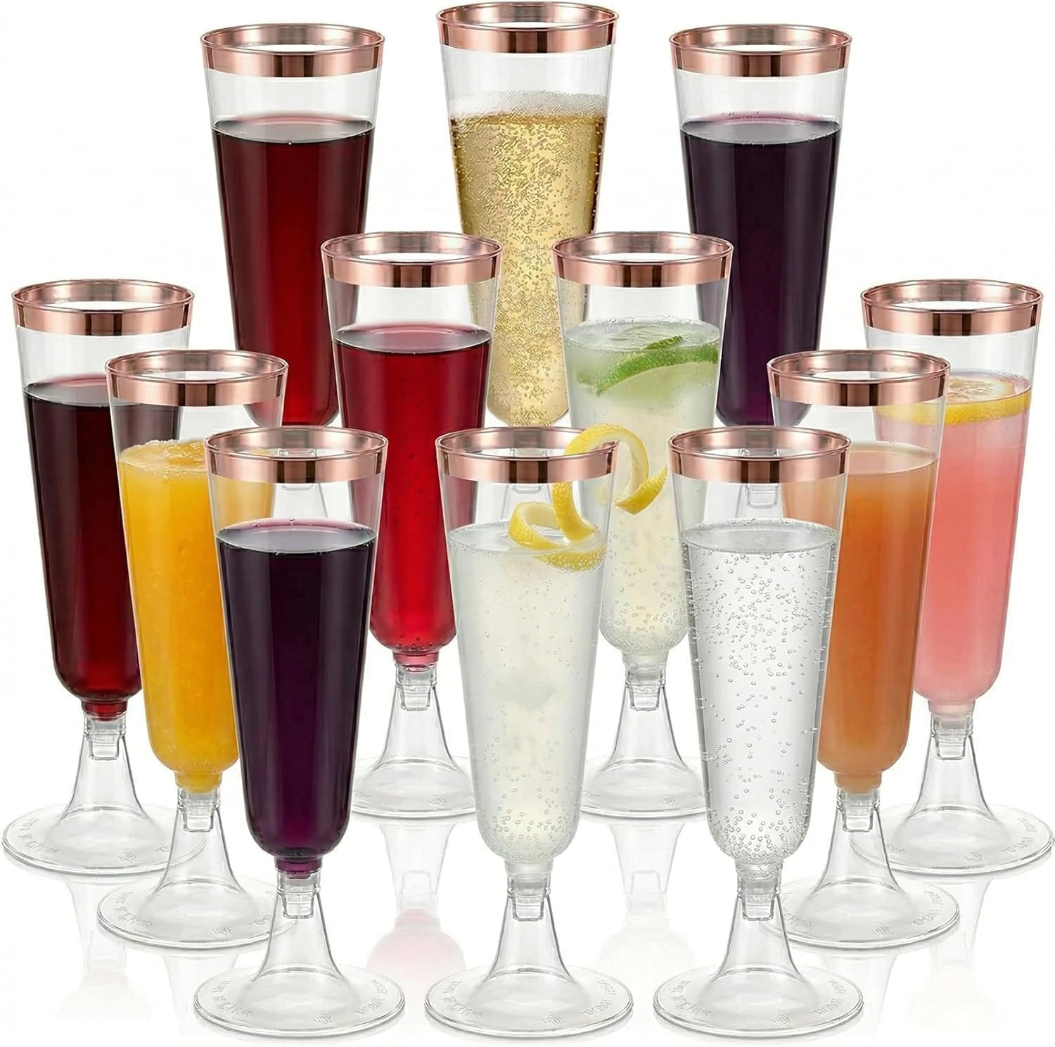 Oojami 140 Pack Plastic Champagne Flutes Rose Gold Rim 4.5 oz - Disposable Champagne Flutes, Mimosa Glasses, Shatterproof BPA-Free Reusable Cocktail Cups for Wedding Birthday Bridal Shower Party