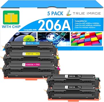 206A Toner Cartridges 5 Pack 206X M283fdw Compatible Replacement for HP 206A W2110A with Chip Color LaserJet Pro MFP M283cdw M255dw M283 Pro M255 Printer W2110X Ink High Yield 2*B/C/Y/M,5Pack